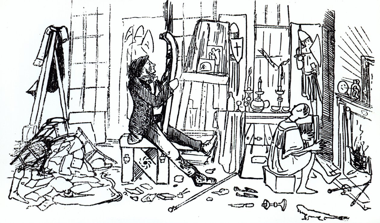 Edward Burne-Jones travaillant dans son atelier au 17 Red Lion Square, Londres, vers 1857 - English School