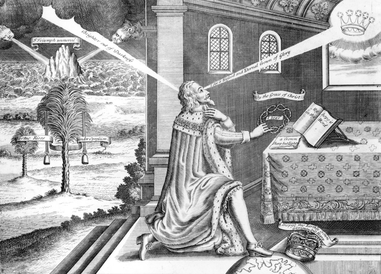 Emblème du martyr royal Charles Ier (1600-49) dans ses souffrances, 1649 - English School