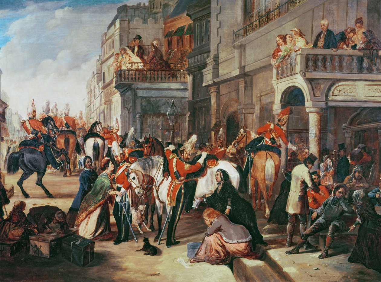 Les Quatrièmes Dragons quittant pour la guerre de Crimée, vers 1854 - English School