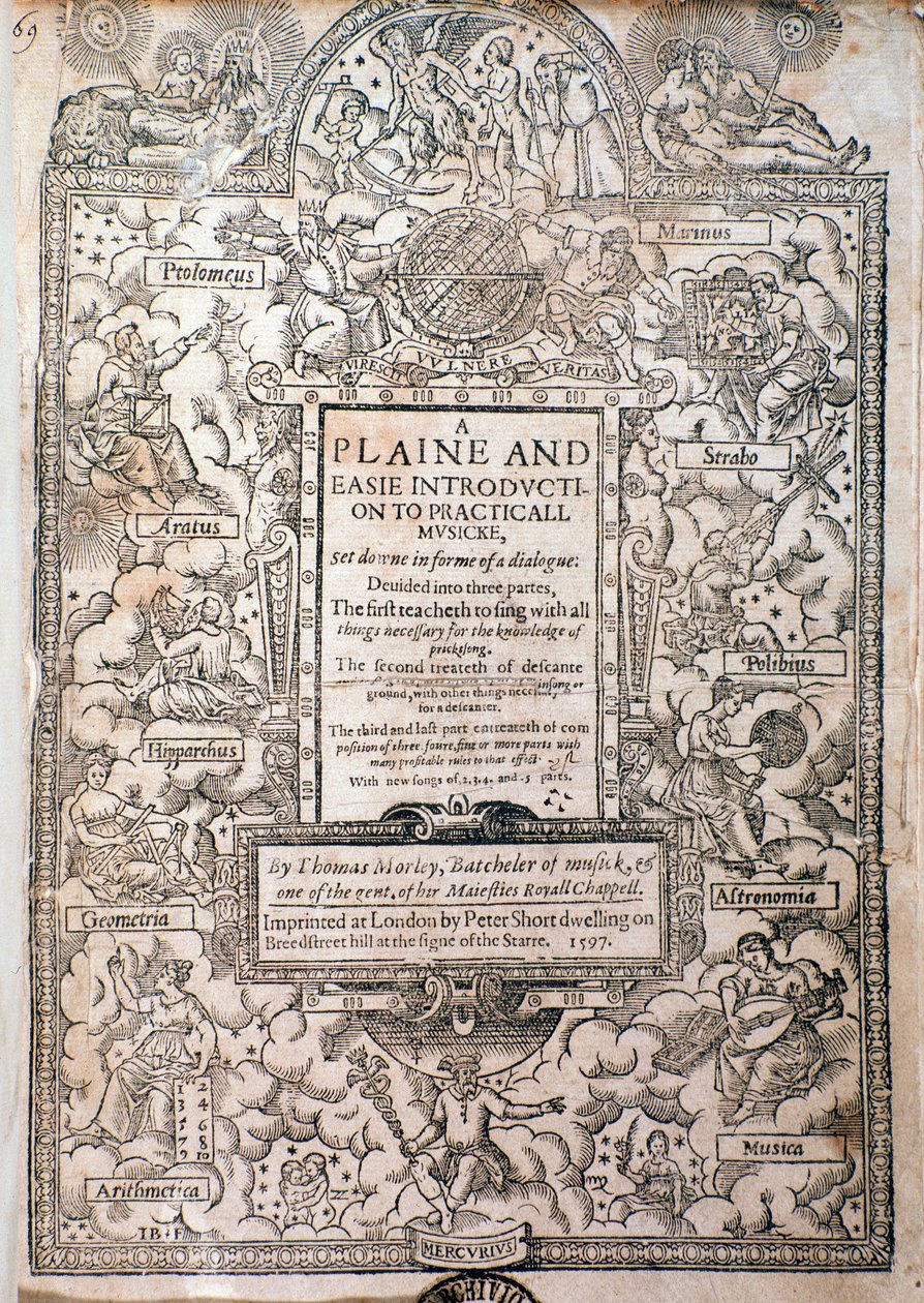 Frontispice de A Plaine and Easie Introduction to Practicall Musicke par Thomas Morley, Détail, 1597 - English School