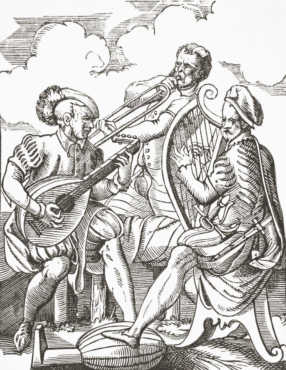 Musiciens allemands jouant du luth et de la guitare, 1878 - English School