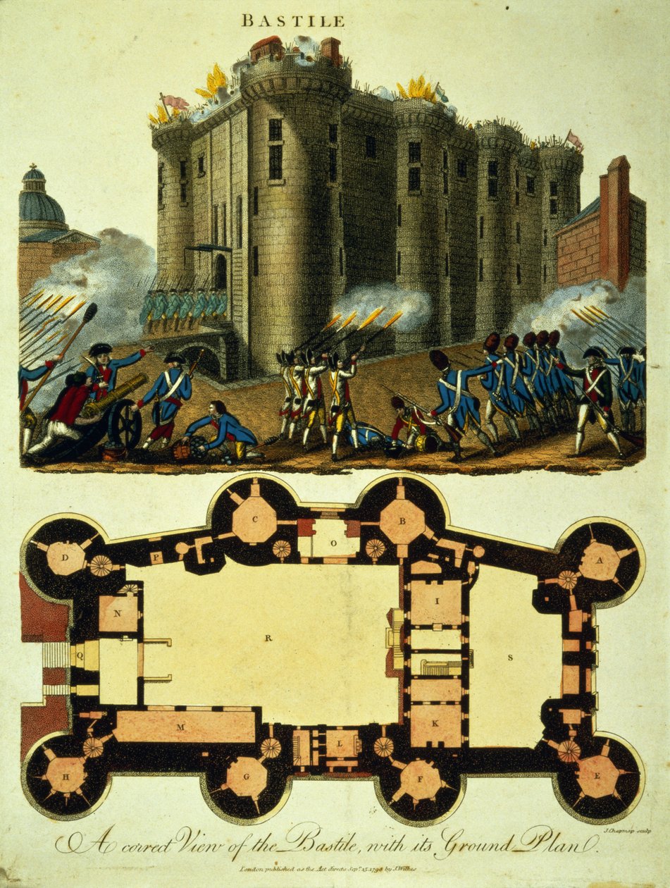 Plan au sol de la Bastille, gravé par J. Chapman, 1798 - English School