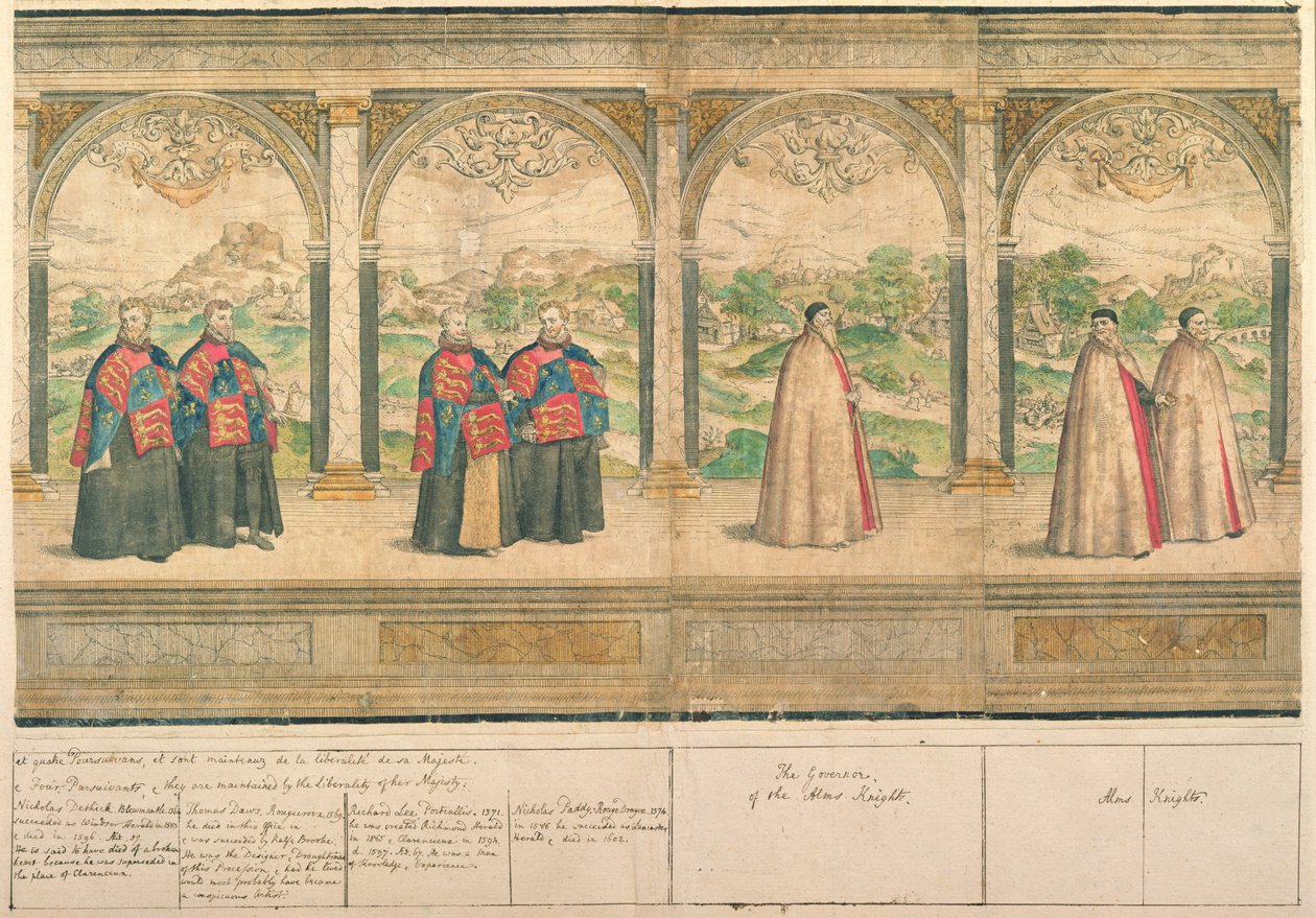Procession composite imaginaire des Chevaliers de la Jarretière à Windsor, gravée par Marcus Gheeraerts l