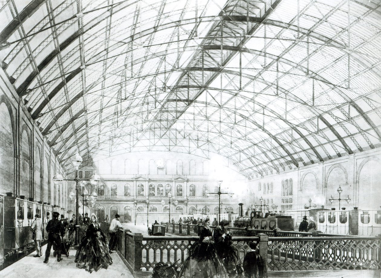 Intérieur de la gare de Charing Cross, gravé par les frères Kell, c.1864 - English School