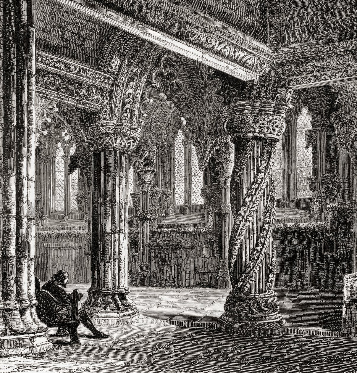Intérieur de la Chapelle de Roslin, avec la Colonne de l