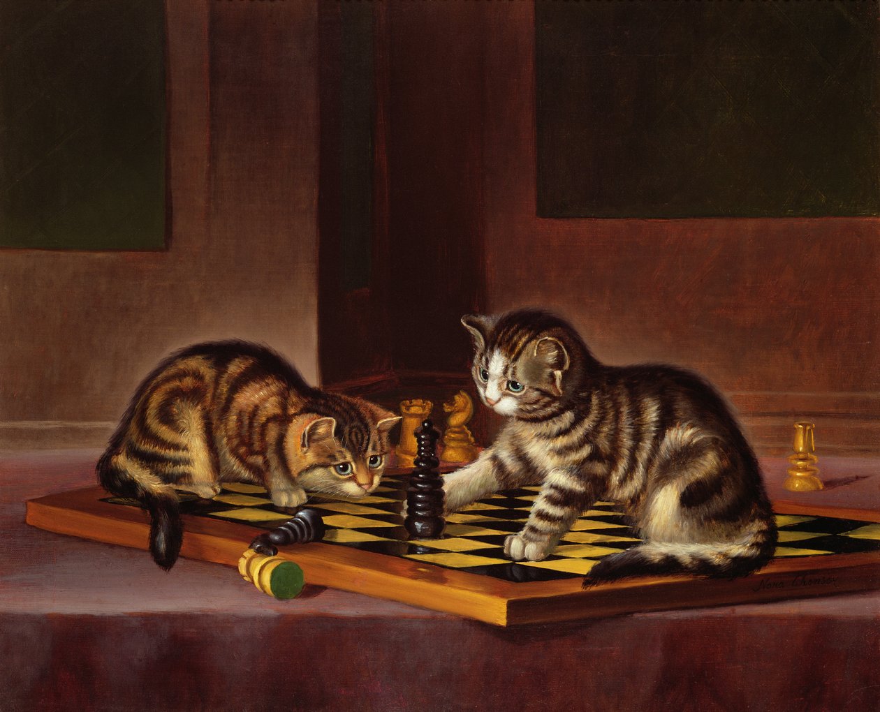 Chatons jouant aux échecs - English School
