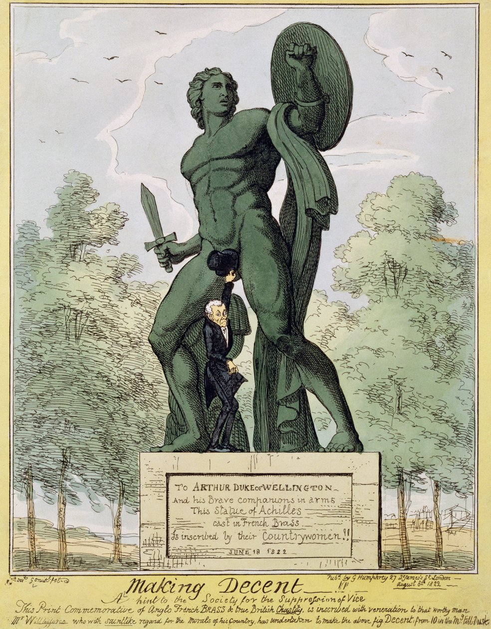 Rendre décent, caricature montrant William Wilberforce couvrant la statue d