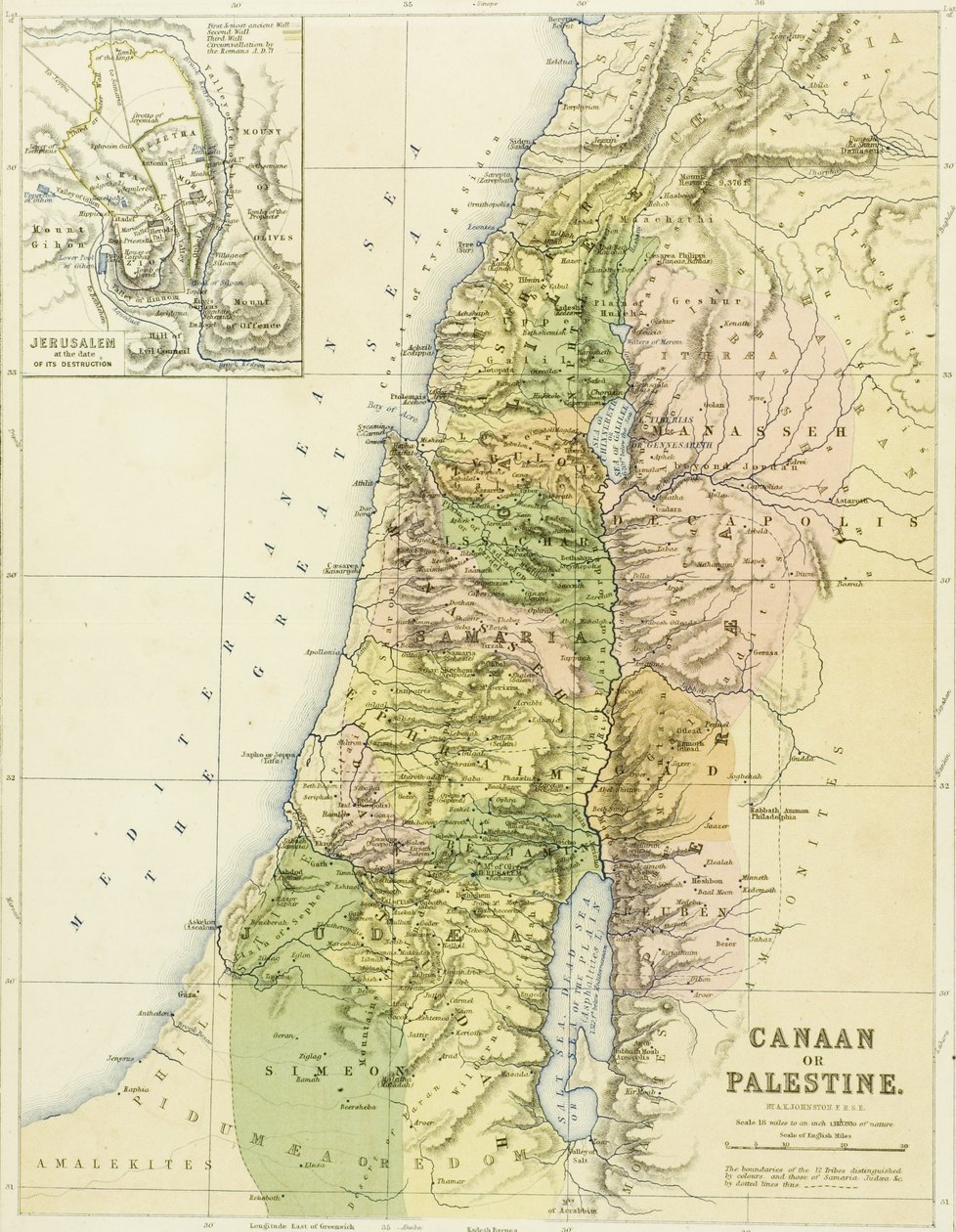 Carte de Canaan, ou Palestine, publiée par A.K Johnstone - English School