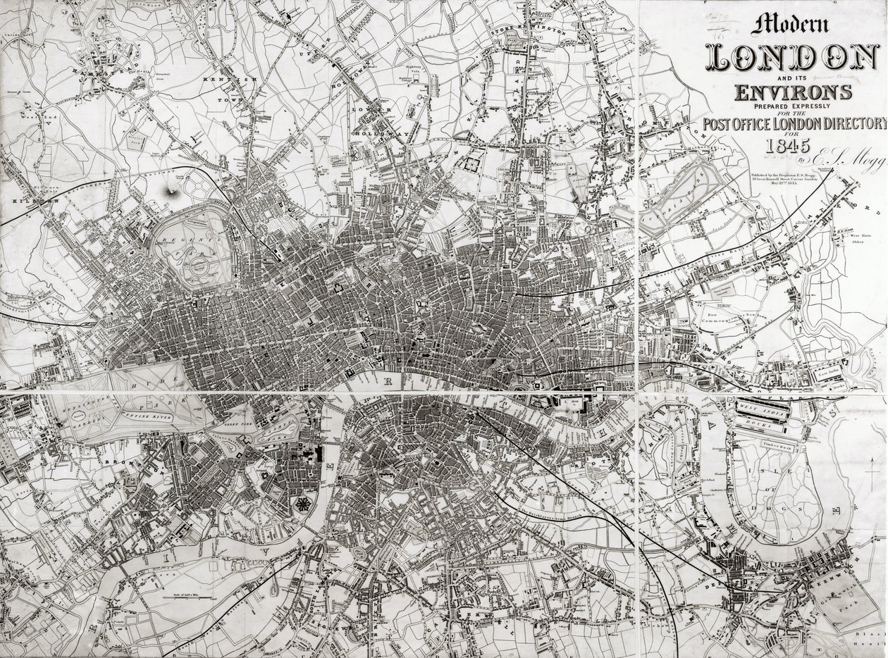 Carte du Londres moderne et de ses environs, 1845 - English School