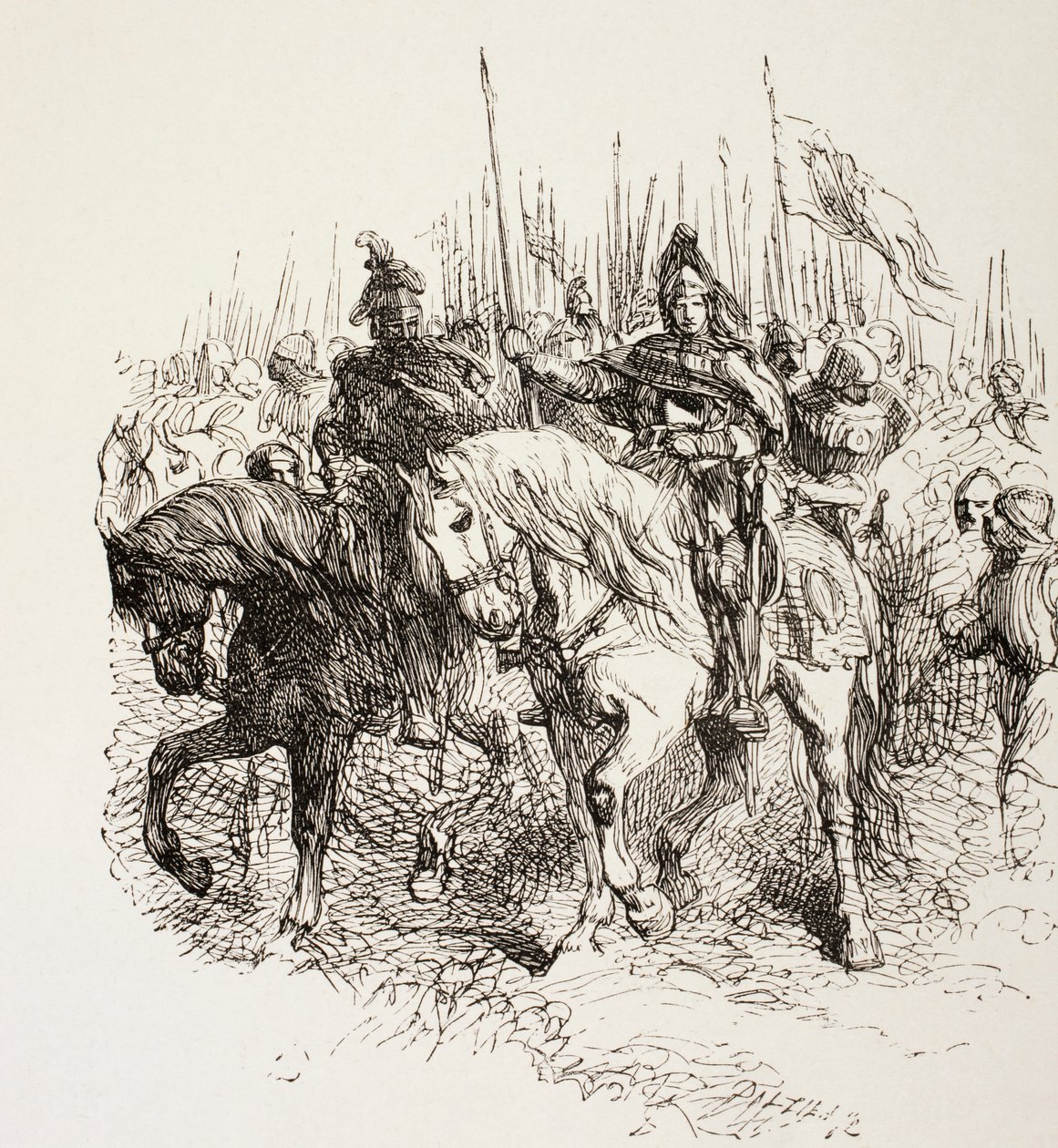 Armée médiévale en marche menée par des chevaliers à cheval, de 