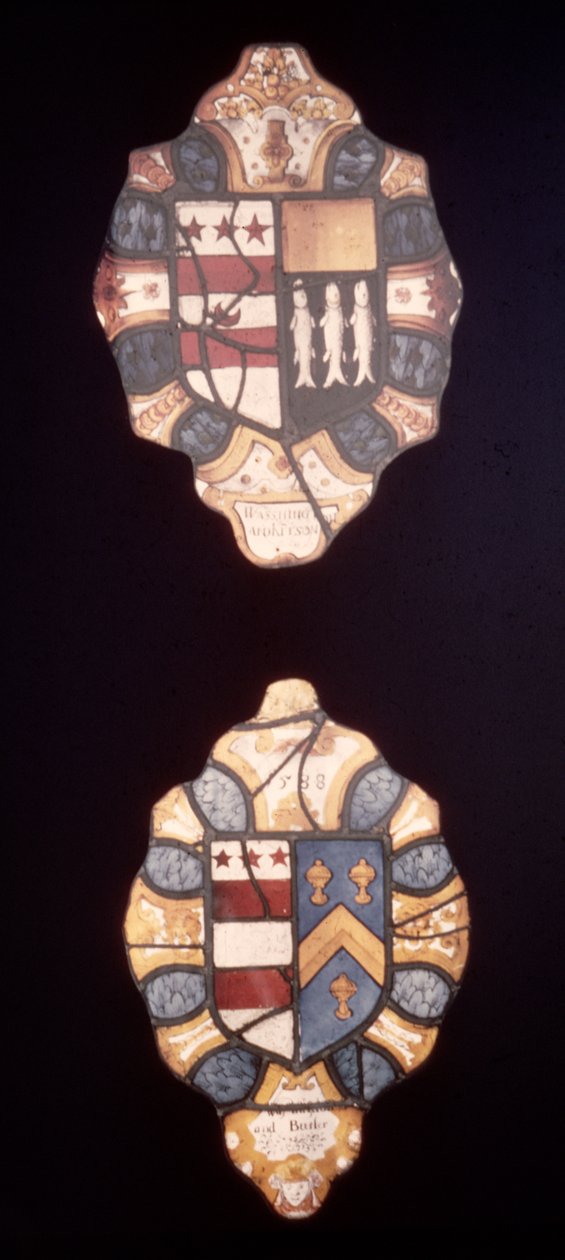 Panneaux avec les armoiries de Washington et Kitson et les armoiries de Washington et Butler de Sulgrave Manor, 1588 - English School