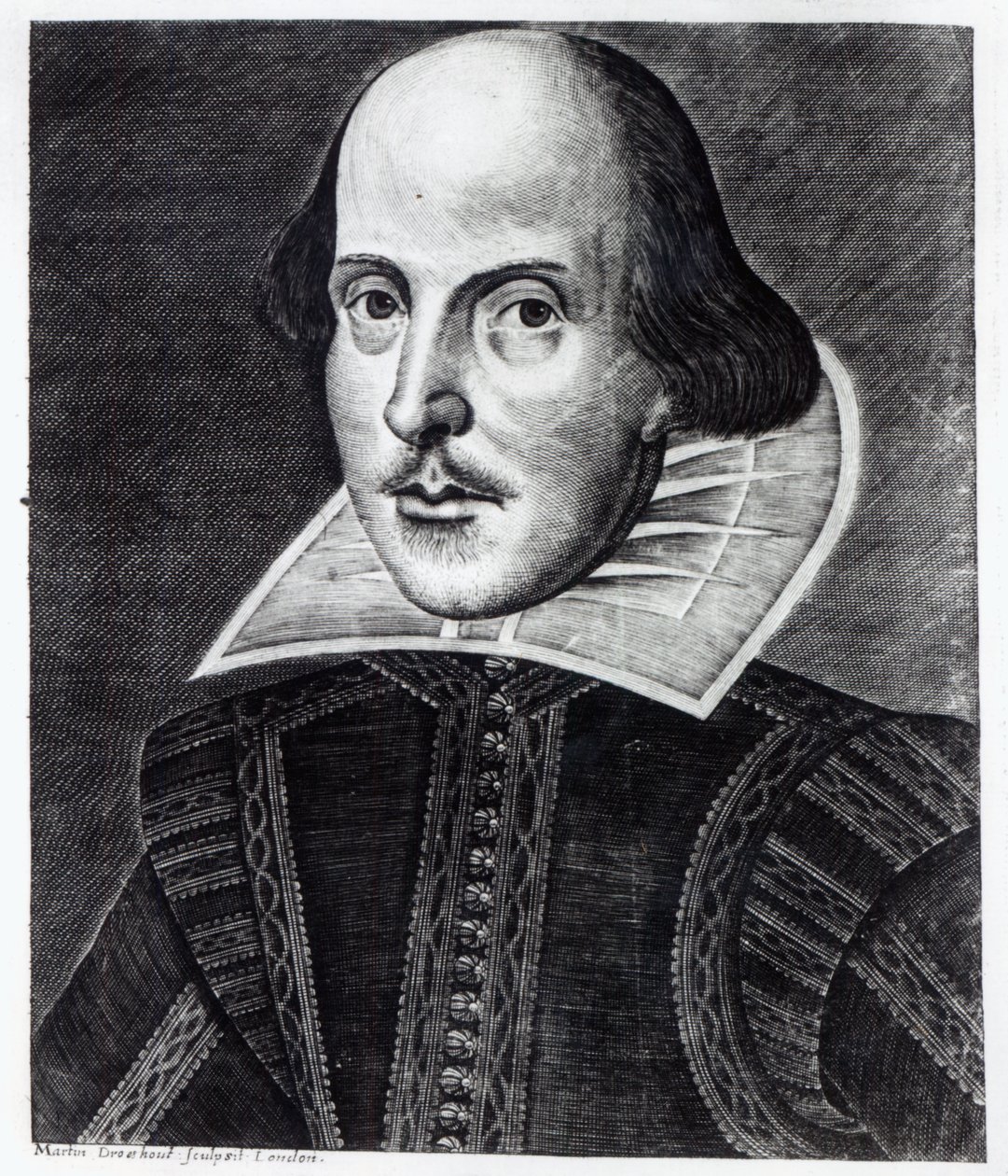 Portrait de William Shakespeare, gravé par Martin Droeshout, 1623 - English School