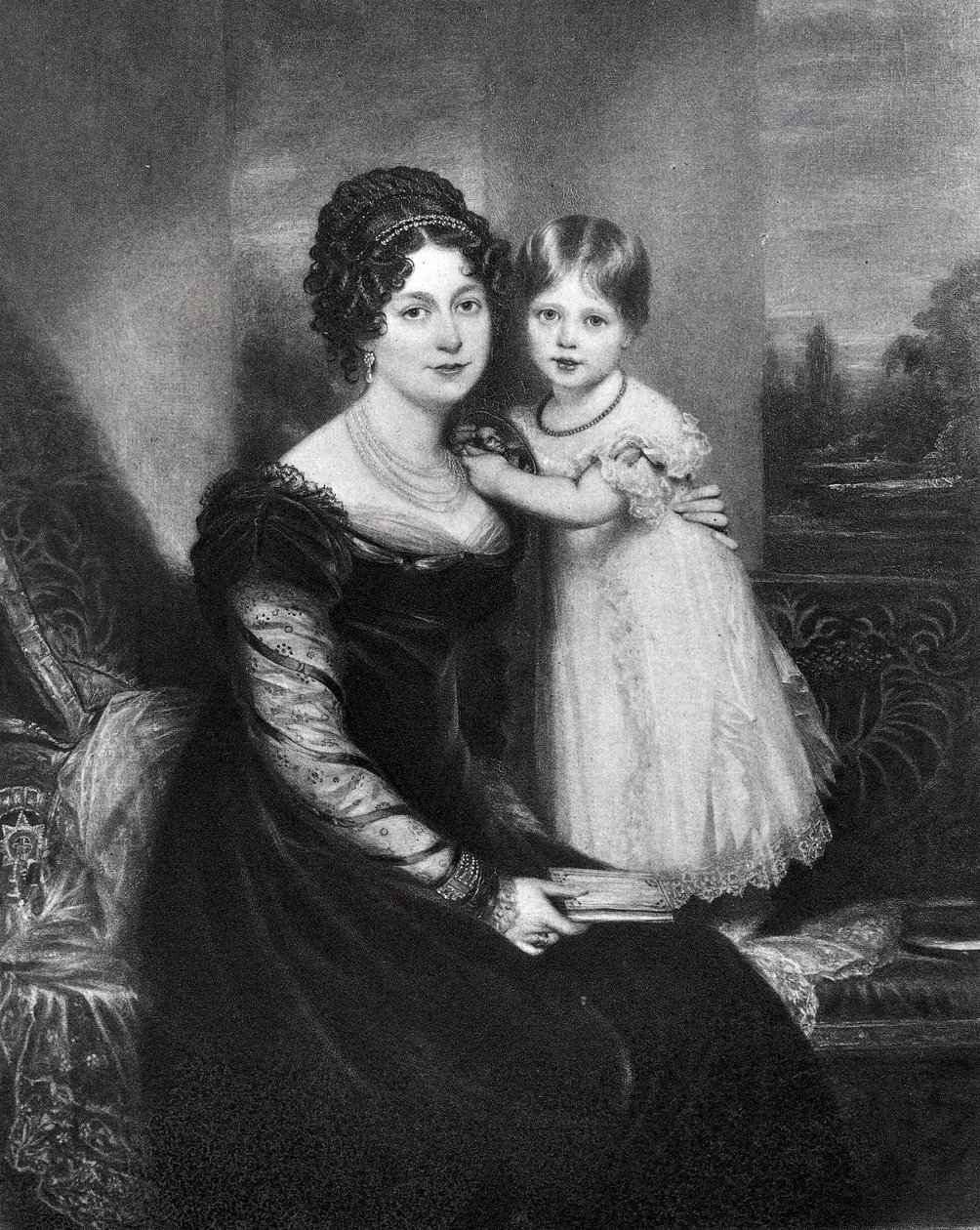 La reine Victoria enfant avec sa mère la duchesse de Kent, vers 1822 - English School