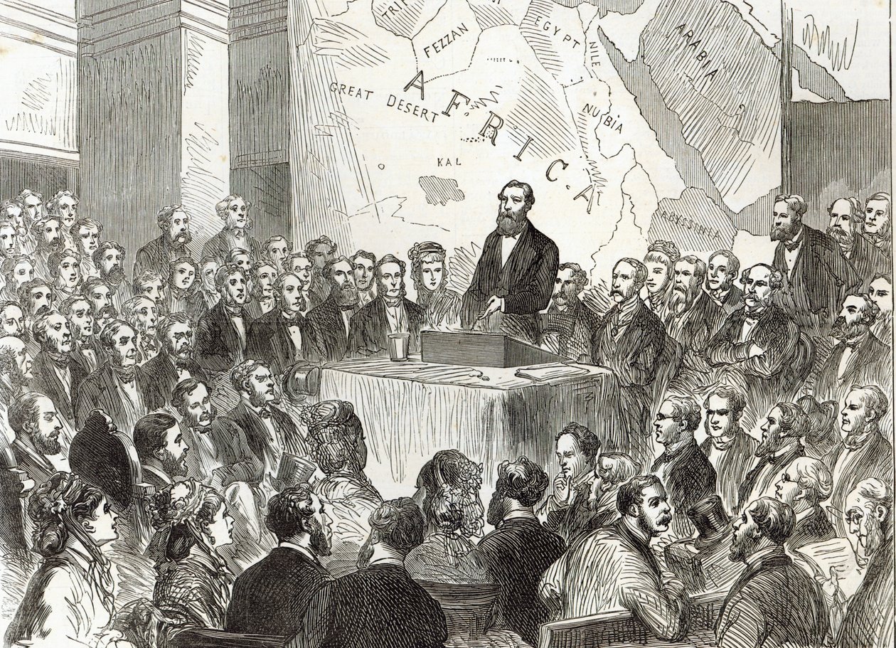 Sir Samuel Baker à la réunion de la Royal Geographical Society, de 