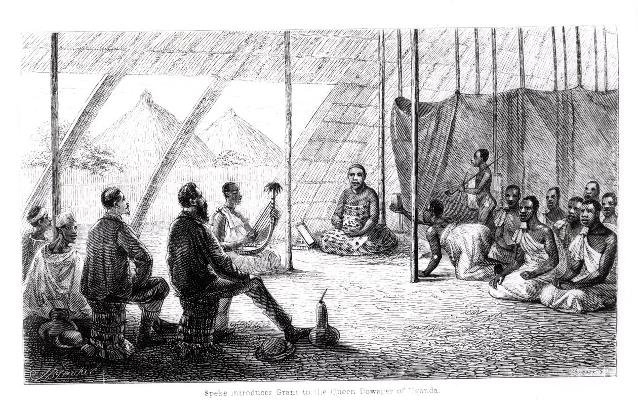 Speke (1827-64) présente Grant (1827-92) à la reine douairière de l