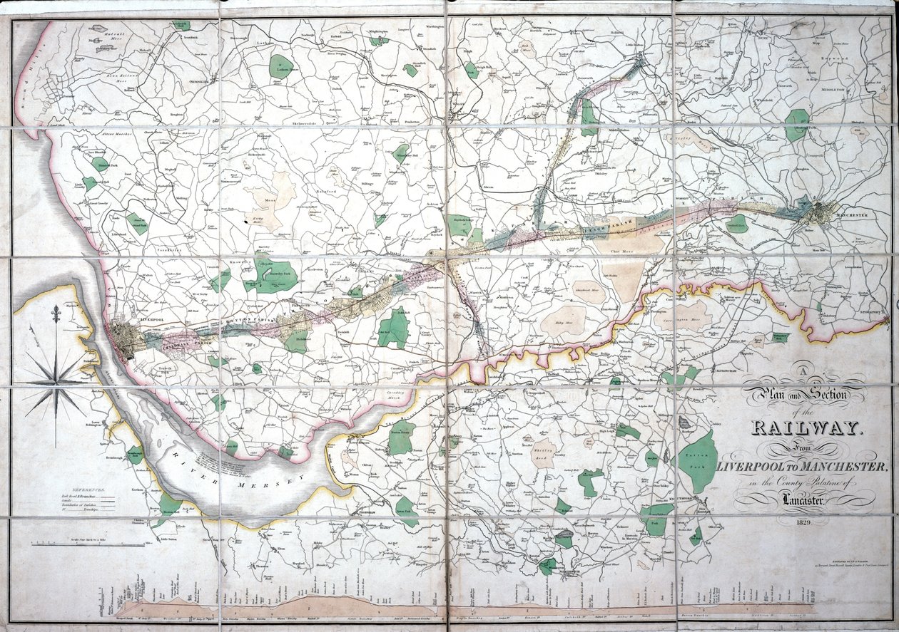 Carte de Stephenson du chemin de fer Liverpool & Manchester, c.1824-1830 - English School