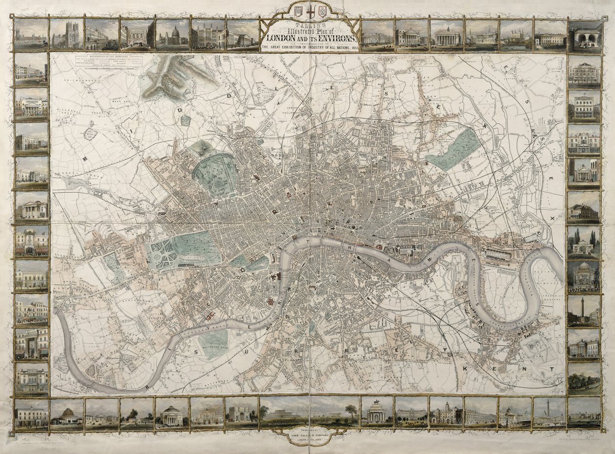 Plan illustré de Londres et de ses environs par Tallis, en commémoration de la Grande Exposition de l