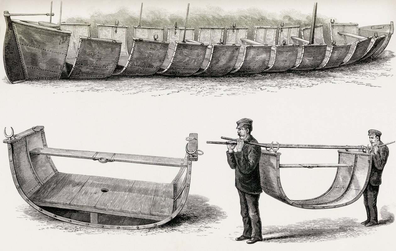 Le bateau en acier de 28 pieds Advance, conçu pour être transporté par voie terrestre, 1890 - English School