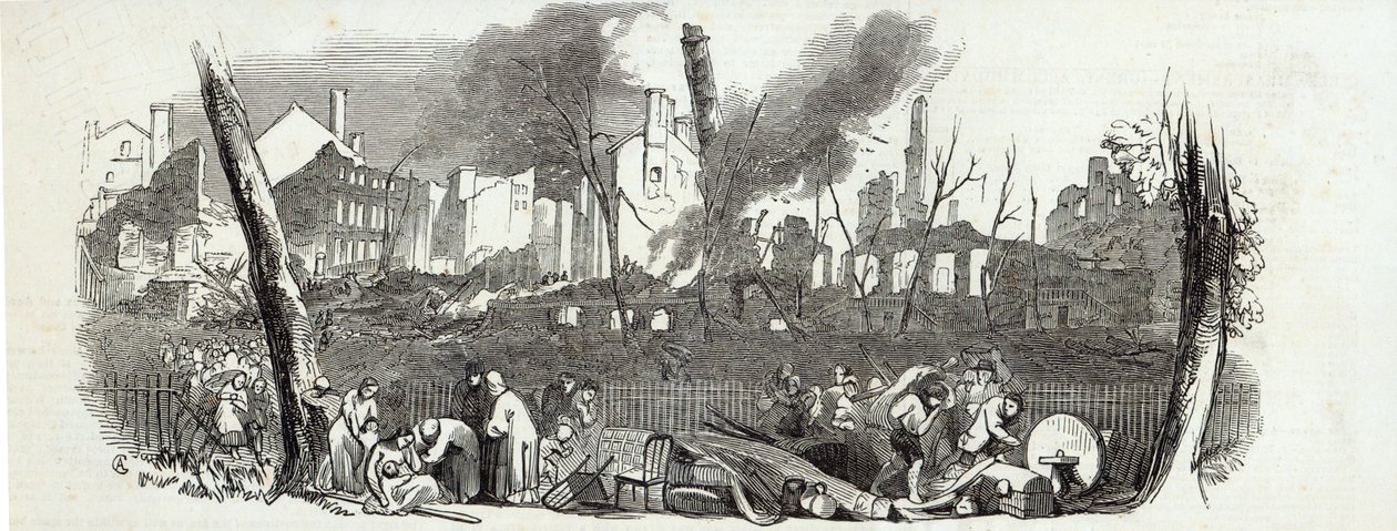 Le Bowling-green et Marketfield-street, New York, de The Illustrated London News, 23 août 1845 - English School