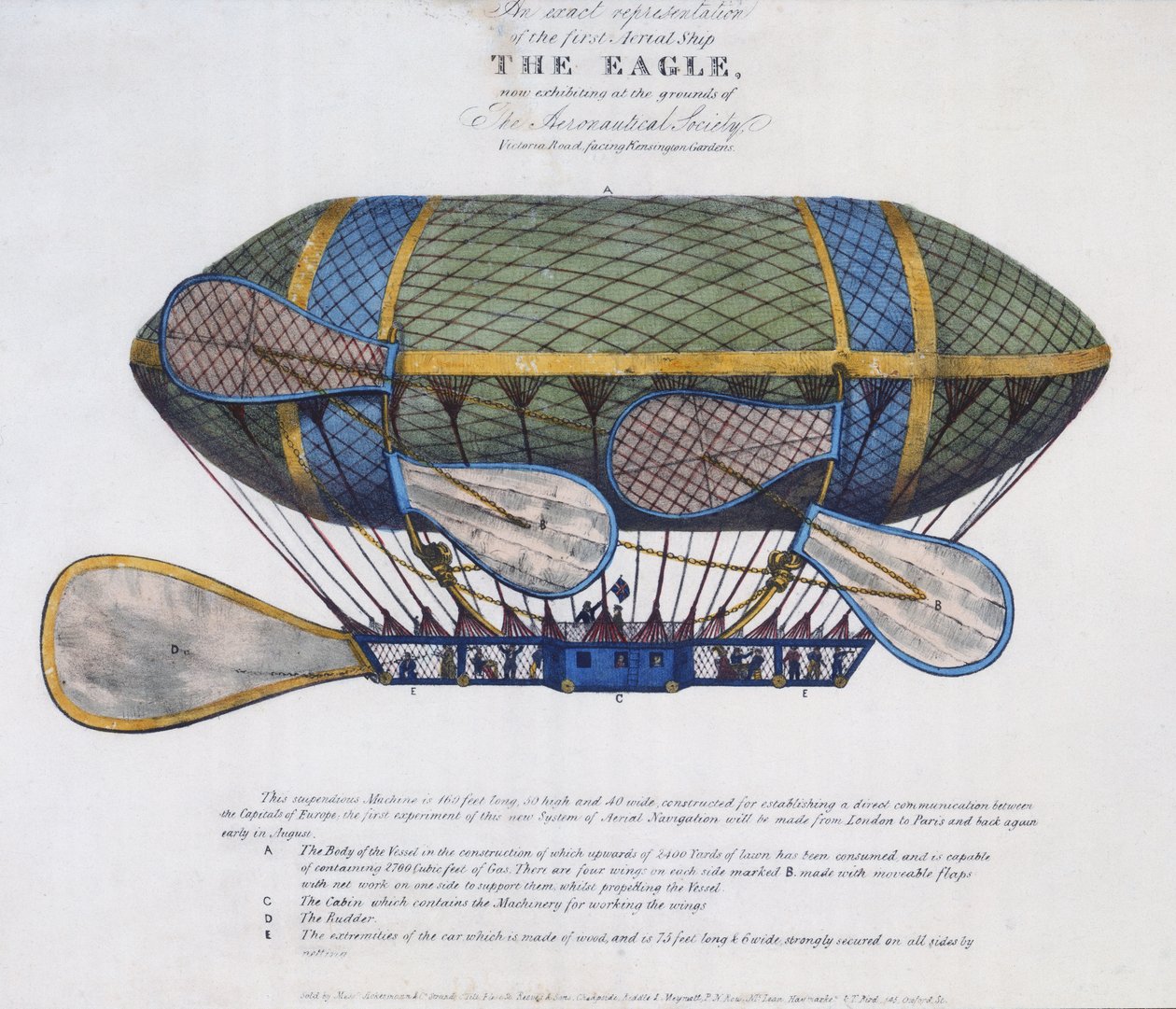 Le dirigeable Eagle, publié par Ackermann & Co., Londres, 1834 - English School