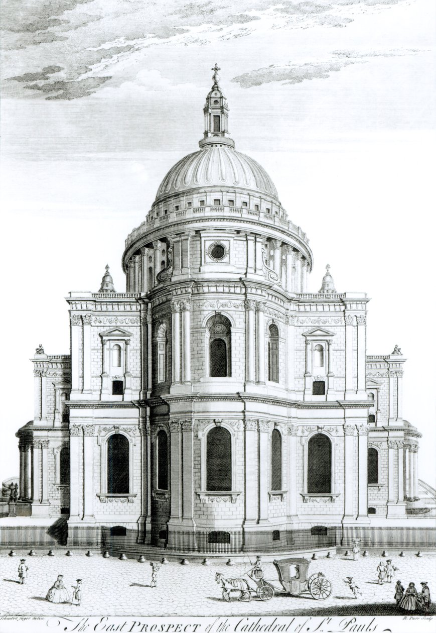La perspective est de la cathédrale Saint-Paul, gravée par R. Parr - English School