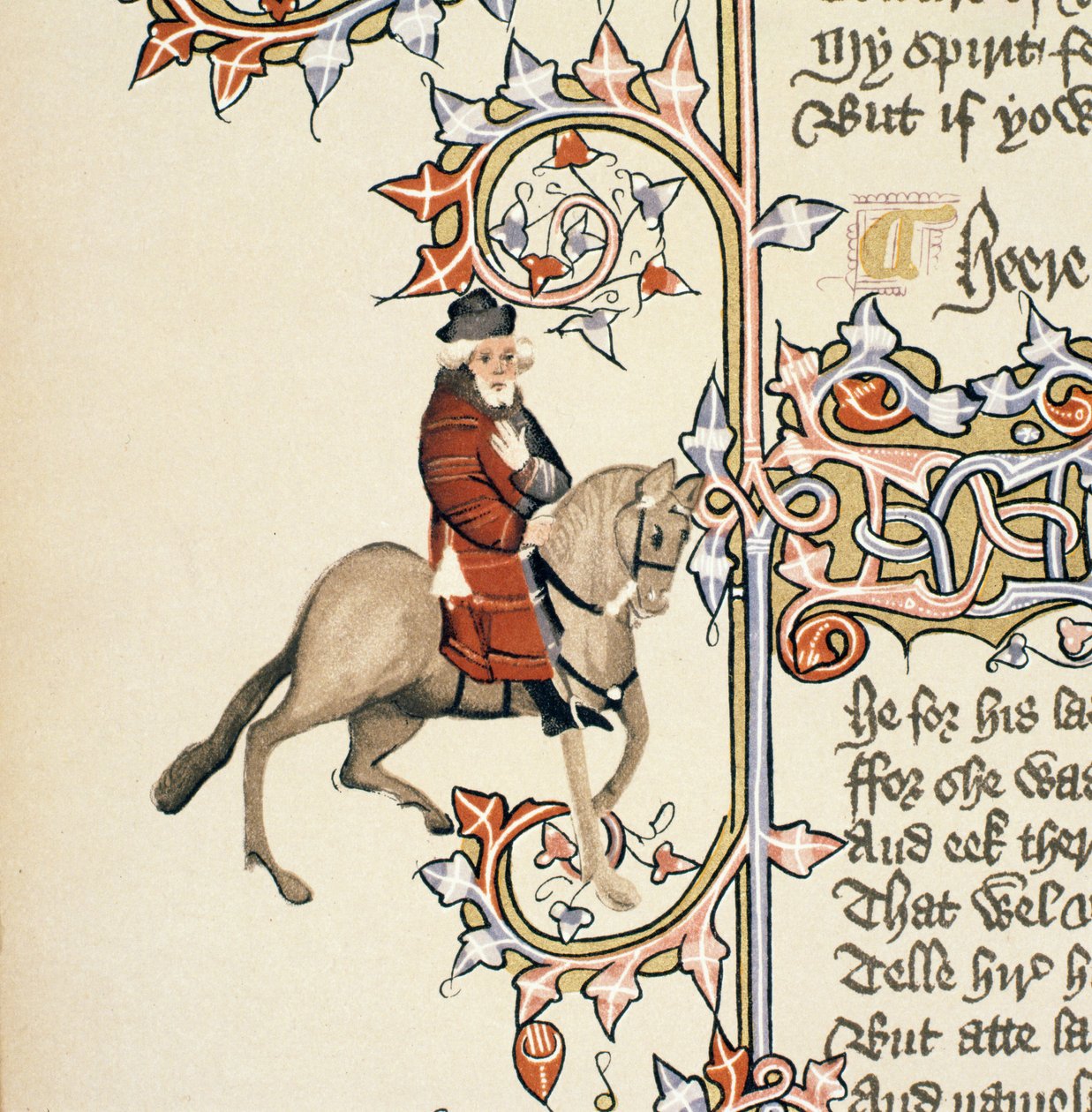 Le Franklin (détail) des Contes de Canterbury, par Geoffrey Chaucer, manuscrit Ellesmere, édition fac-similé, 1911 - English School