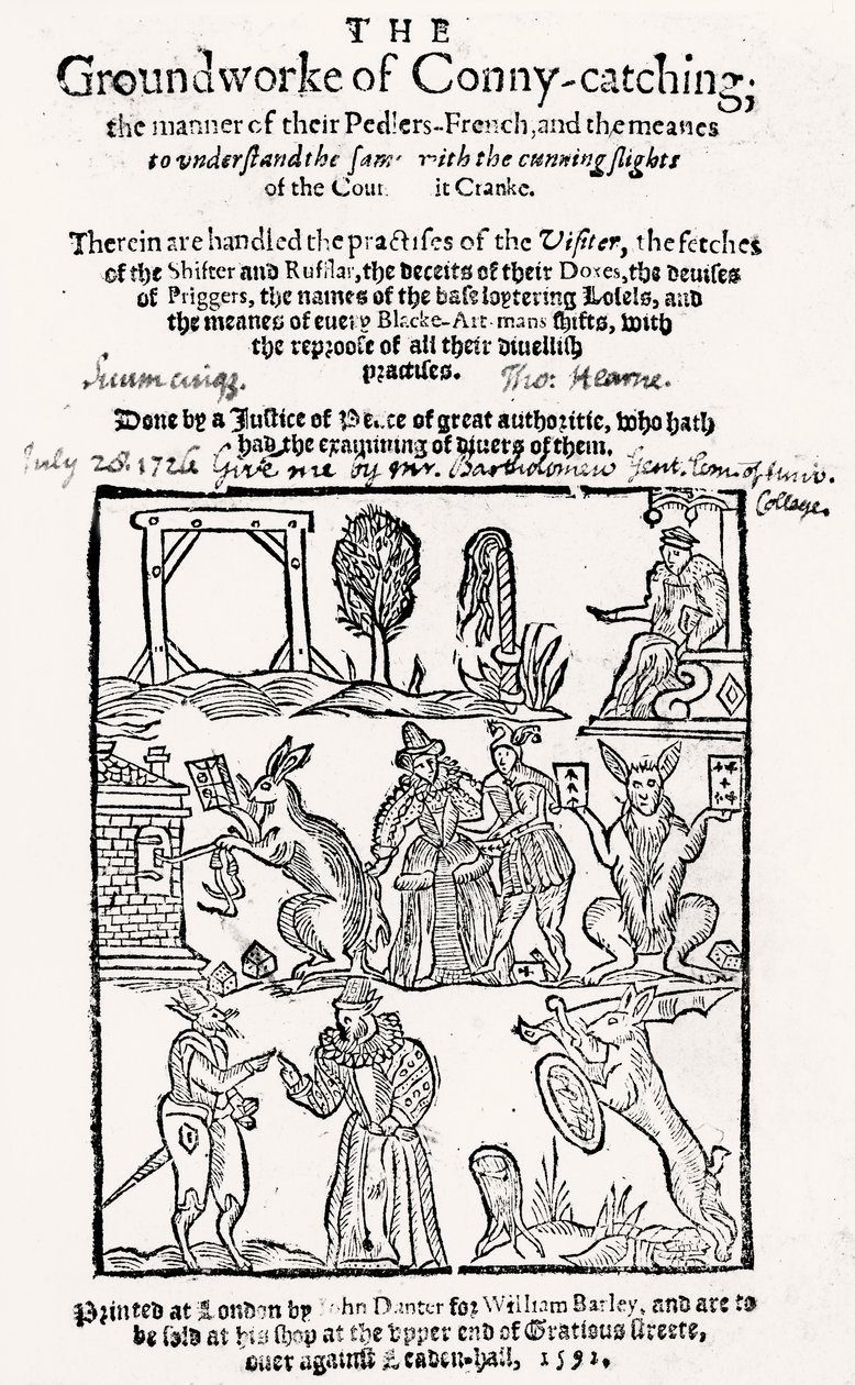 Les fondements de Conny-Catching, publié en 1592 - English School