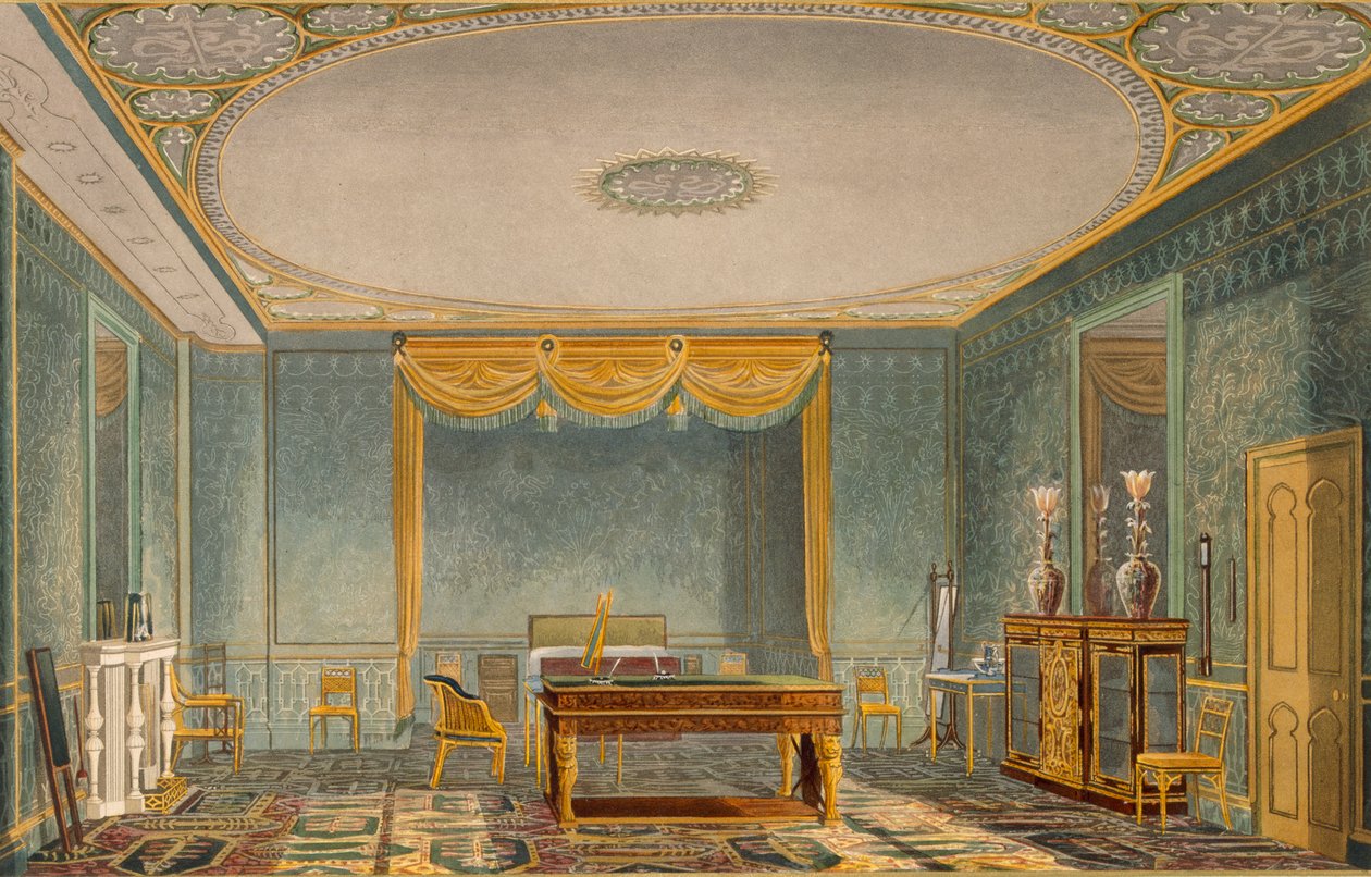 La chambre du roi, des vues du Royal Pavilion, Brighton par John Nash, 1826 - English School
