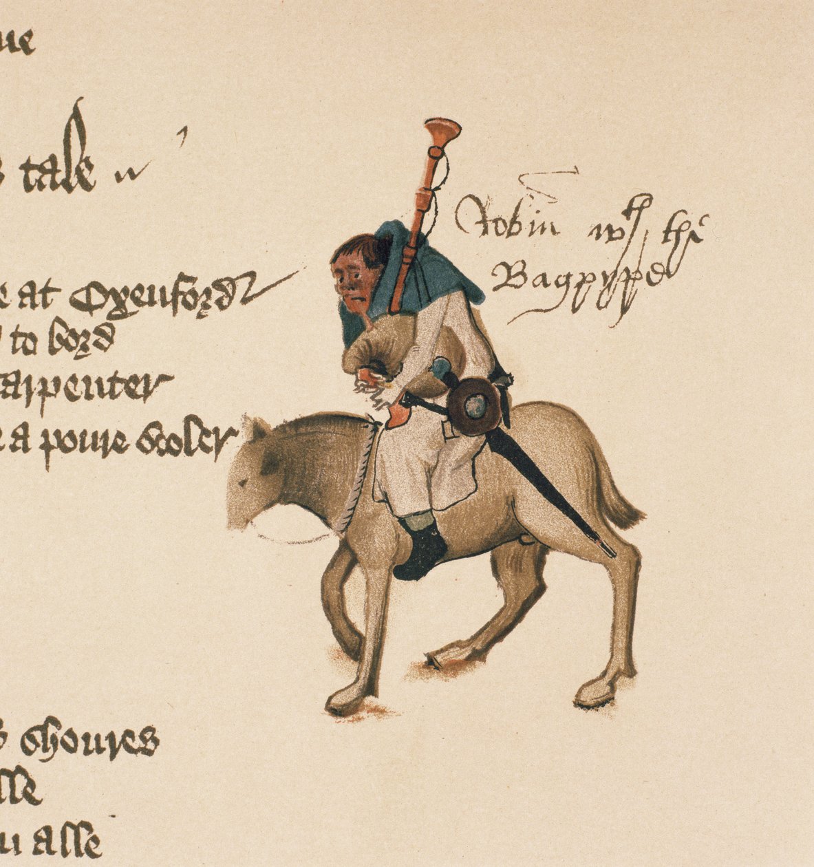Le Meunier (détail) des Contes de Canterbury, par Geoffrey Chaucer, manuscrit Ellesmere, édition fac-similé, 1911 - English School