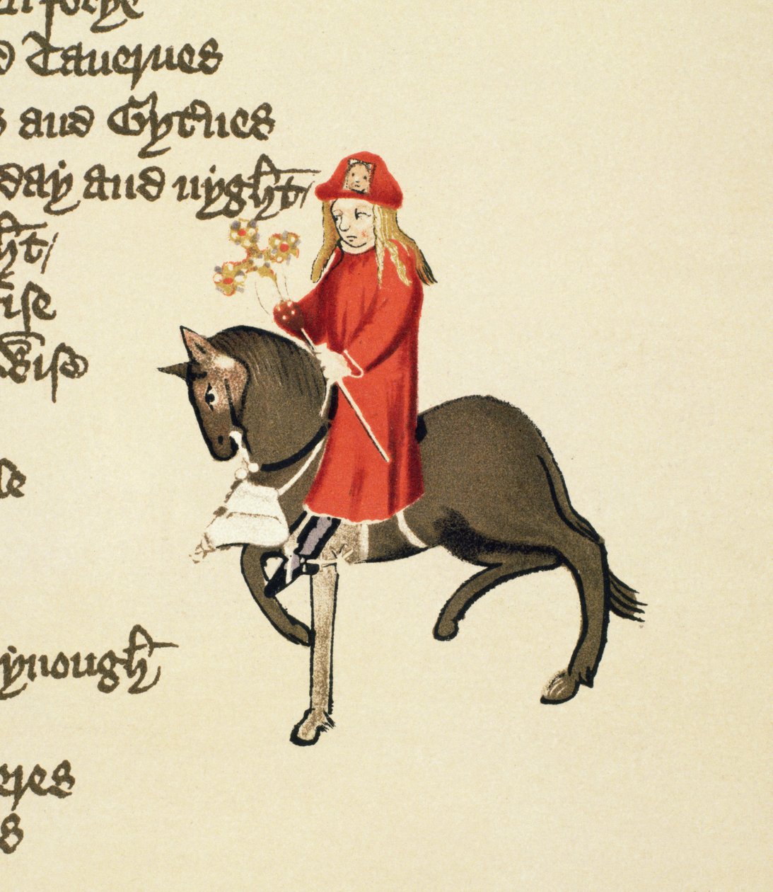 Le Conte du Pardonneur (détail) des Contes de Canterbury, par Geoffrey Chaucer, manuscrit Ellesmere, édition fac-similé, 1911 - English School