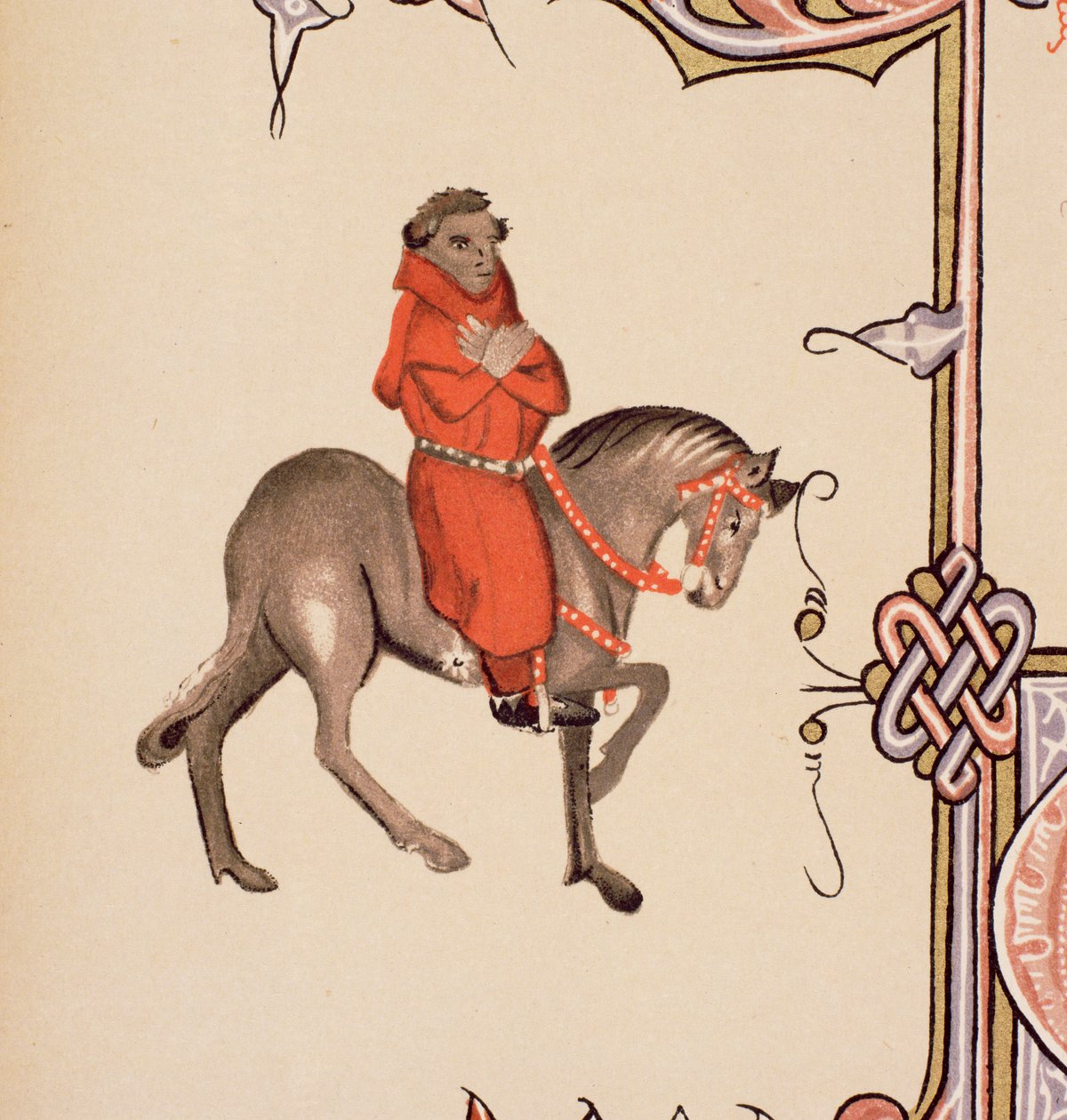 Le Parson (détail) des Contes de Canterbury, par Geoffrey Chaucer, manuscrit Ellesmere, édition fac-similé, 1911 - English School