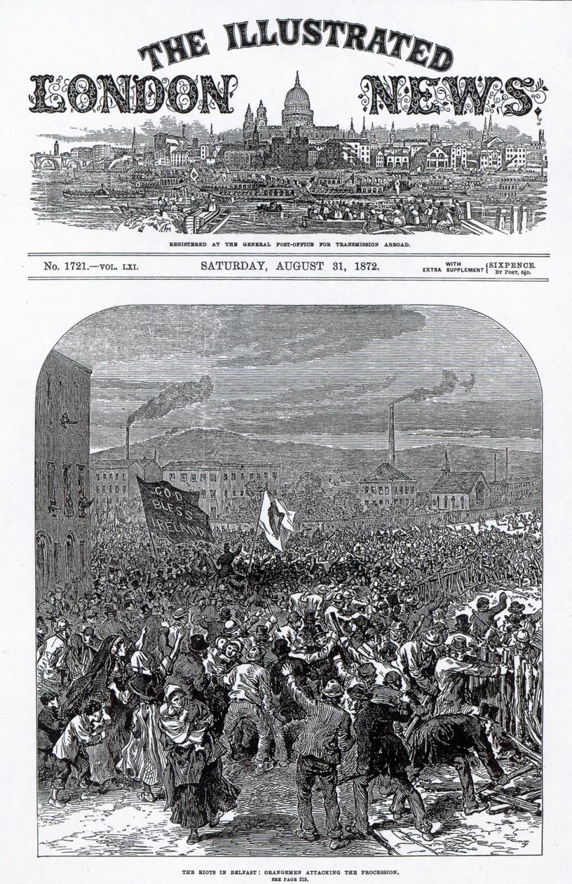 Les émeutes à Belfast : Les Orangistes attaquant la procession, couverture de 