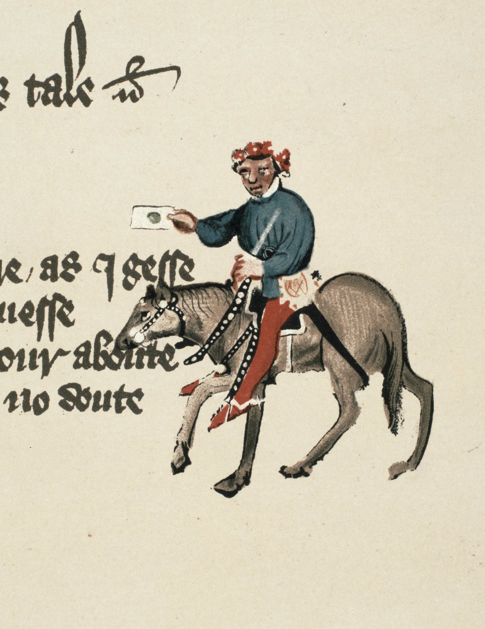 Le Sommonier (détail) des Contes de Canterbury, par Geoffrey Chaucer, manuscrit Ellesmere, édition fac-similé, 1911 - English School