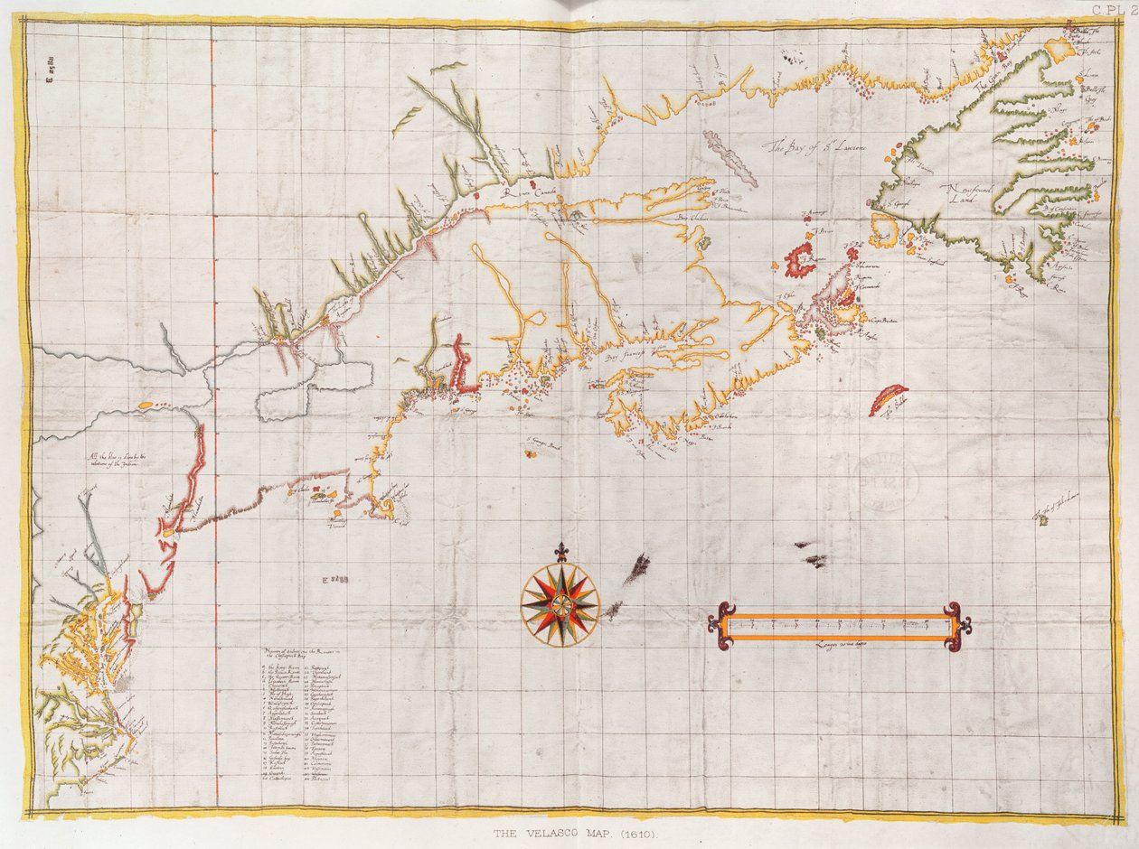 La carte de Velasco, fac-similé, 1610 - English School