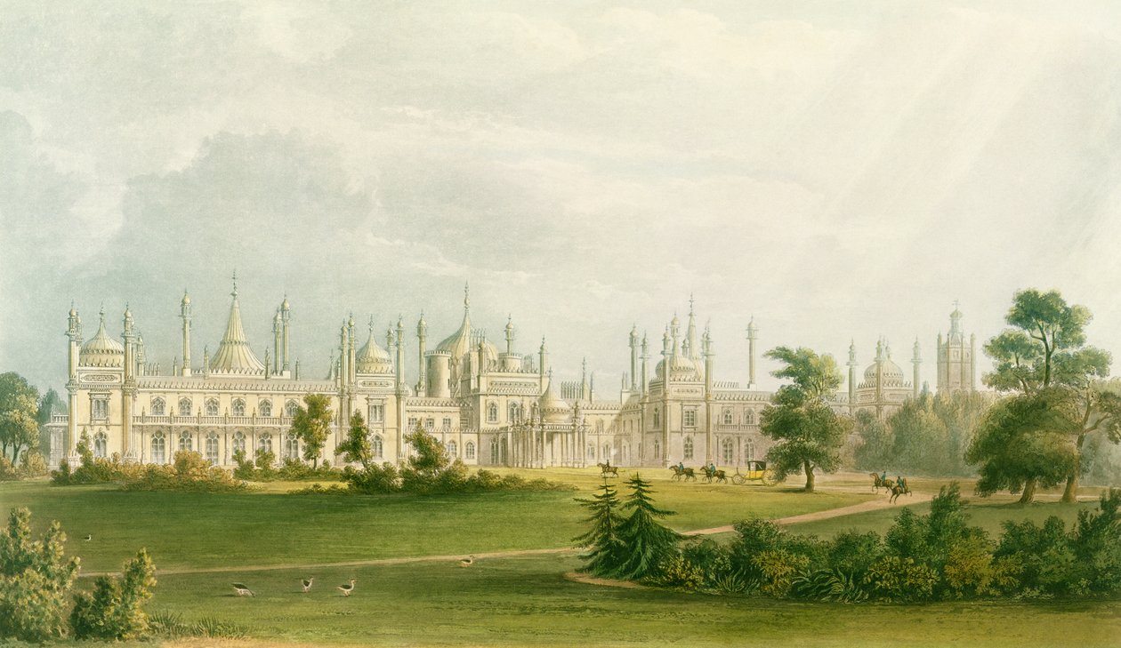 La façade ouest, des vues du Royal Pavilion, Brighton par John Nash, 1826 - English School