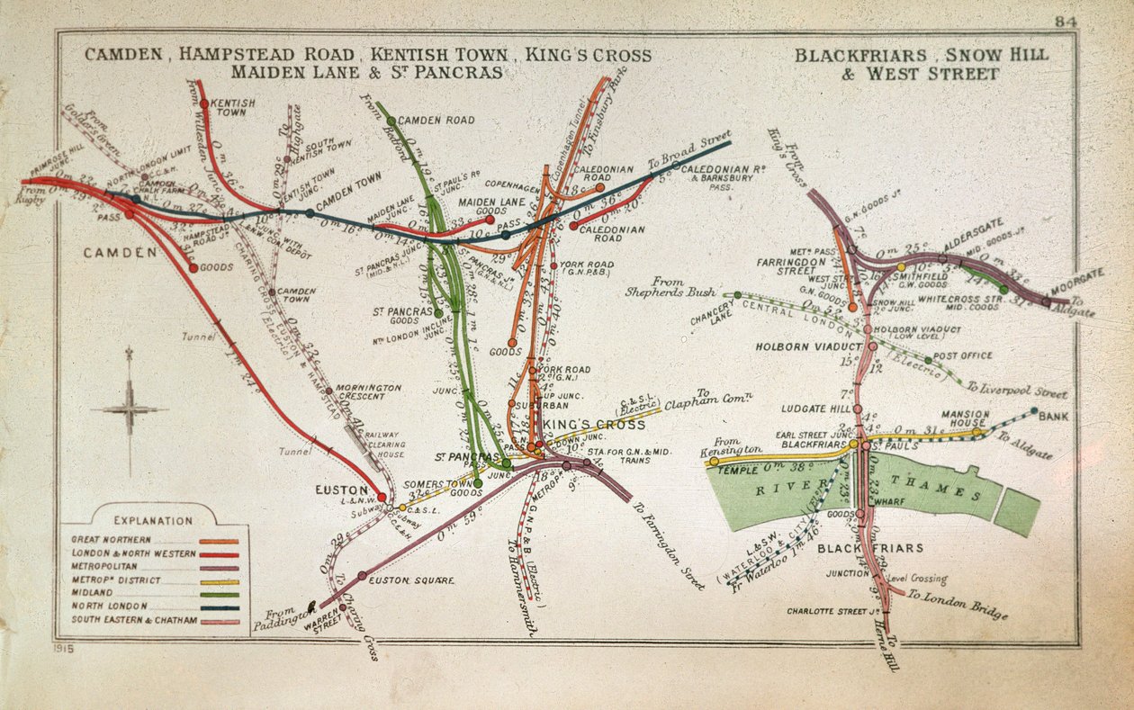 Carte des transports de Londres, vers 1915 - English School