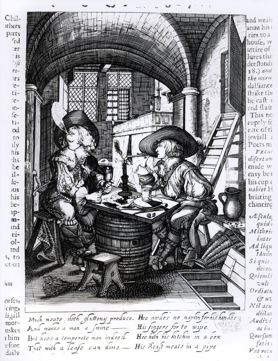 Deux jeunes nobles fumant, illustration pro-tabac du règne de Jacques Ier (1566-1625) - English School