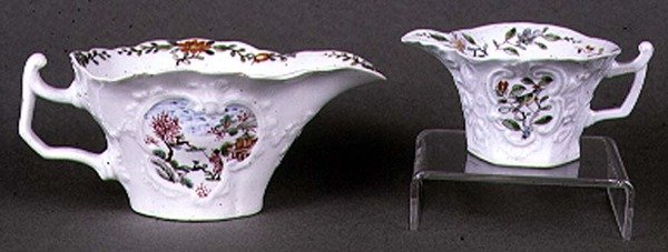 Saucière et crémier ovales de Worcester, décoration polychrome émaillée, c.1750-55 - English School