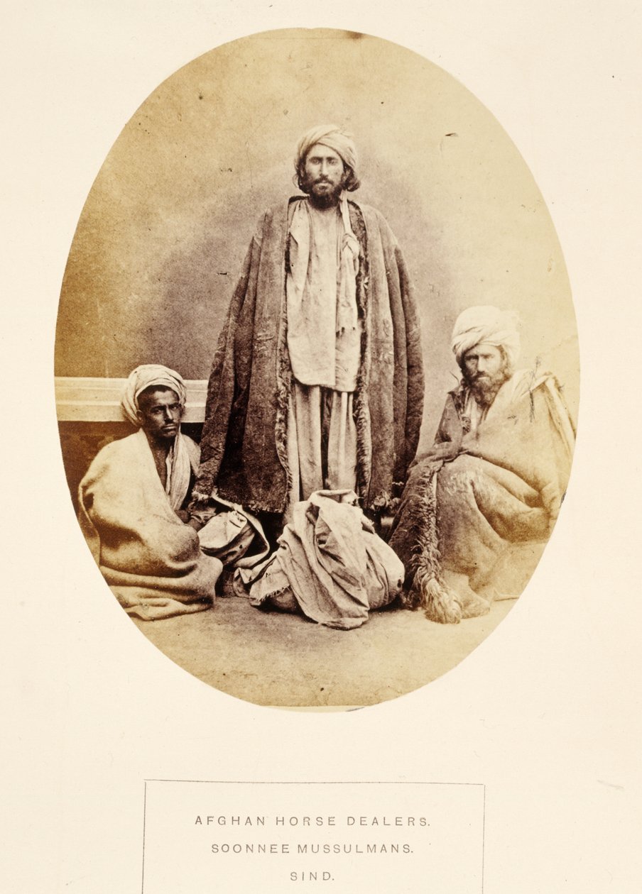 Marchands de chevaux afghans, Soonnee Mussulmans, Sind, de The People of India, par J. Forbes Watson, publié en 1868 - English Photographer