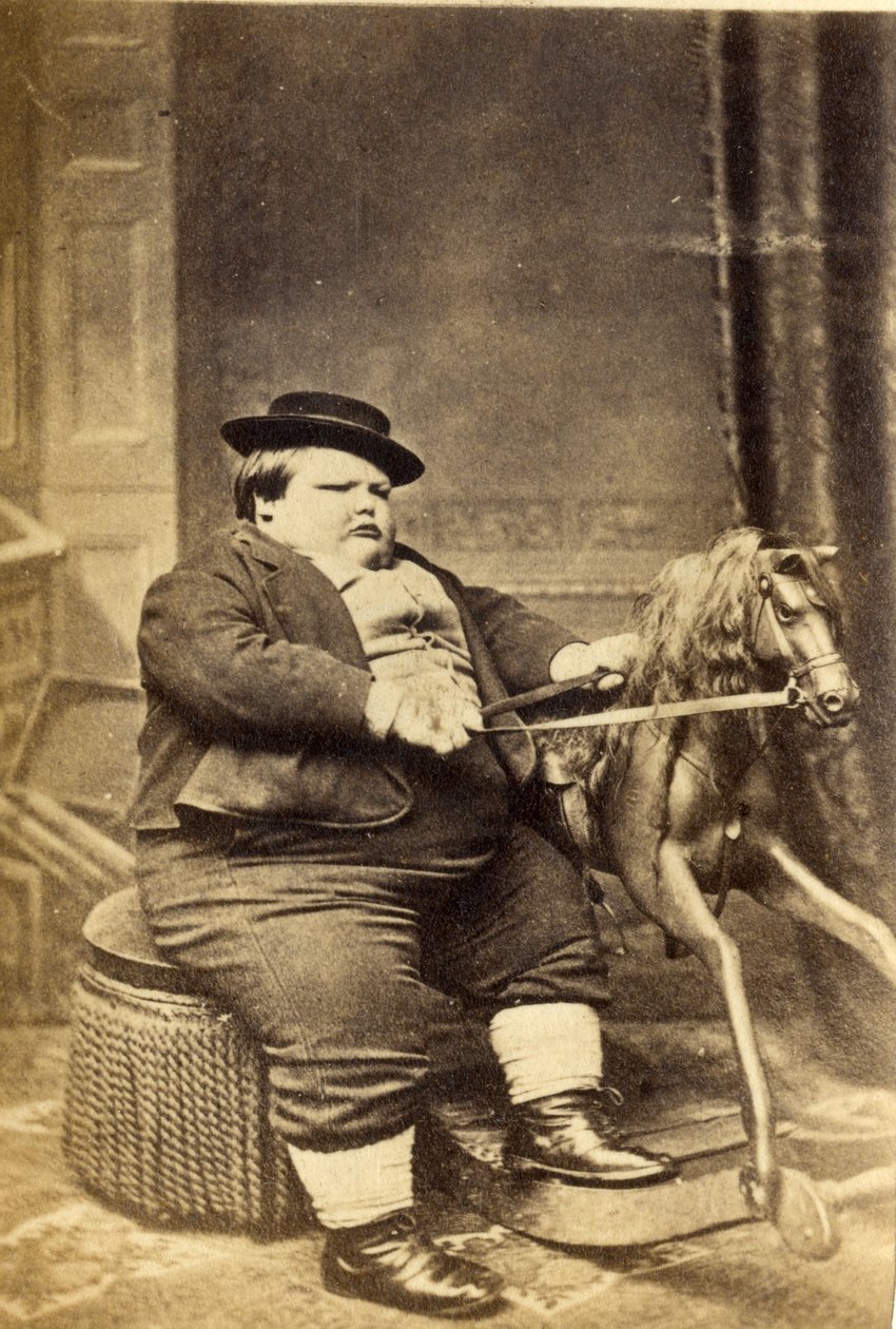 Maître Richard Beanham près de son cheval à bascule, années 1870 - English Photographer