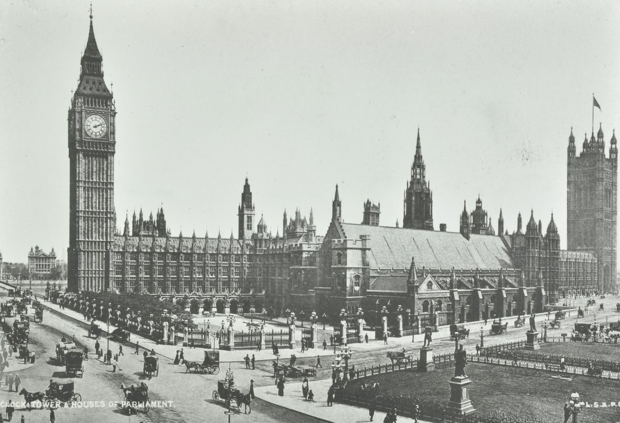 Parliament Square, Westminster LB : vue vers Big Ben et les Chambres du Parlement, 1895 - English Photographer