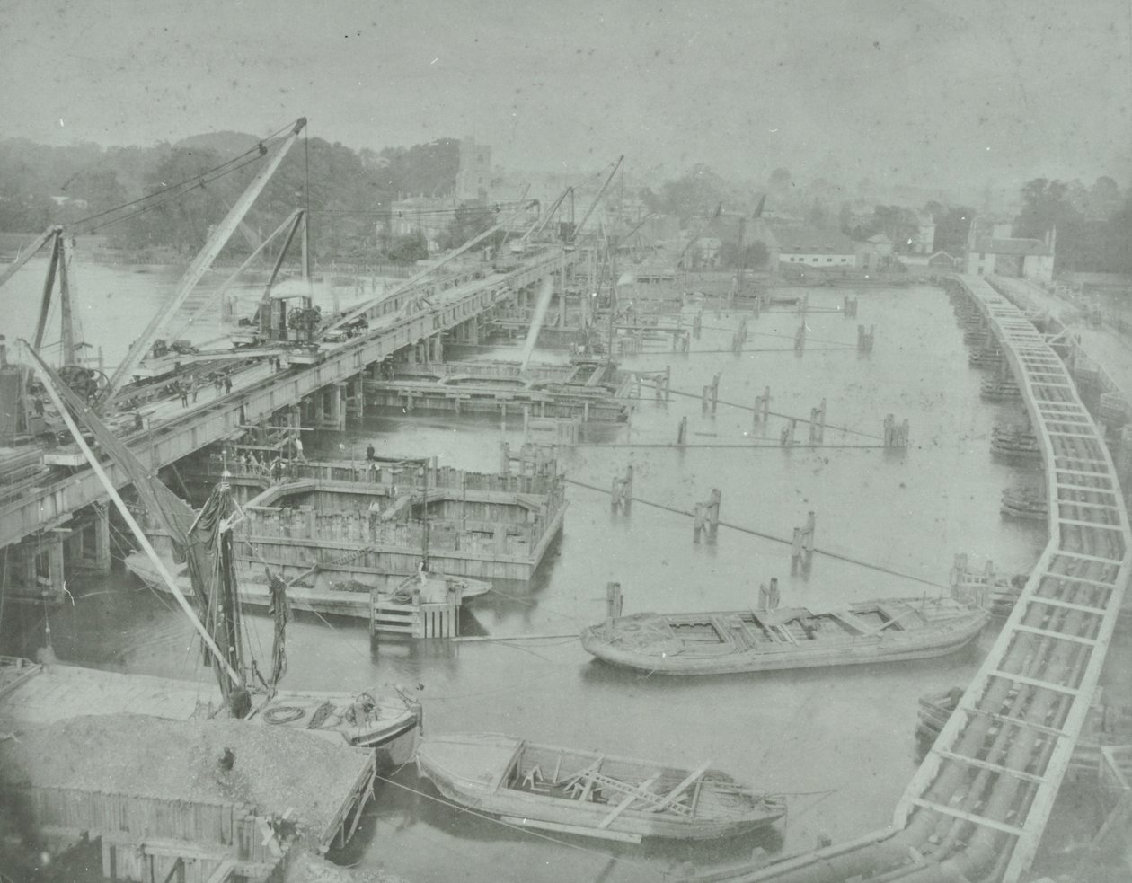 Pont de Putney : creusement des fondations pour le nouveau pont, 1883 - English Photographer