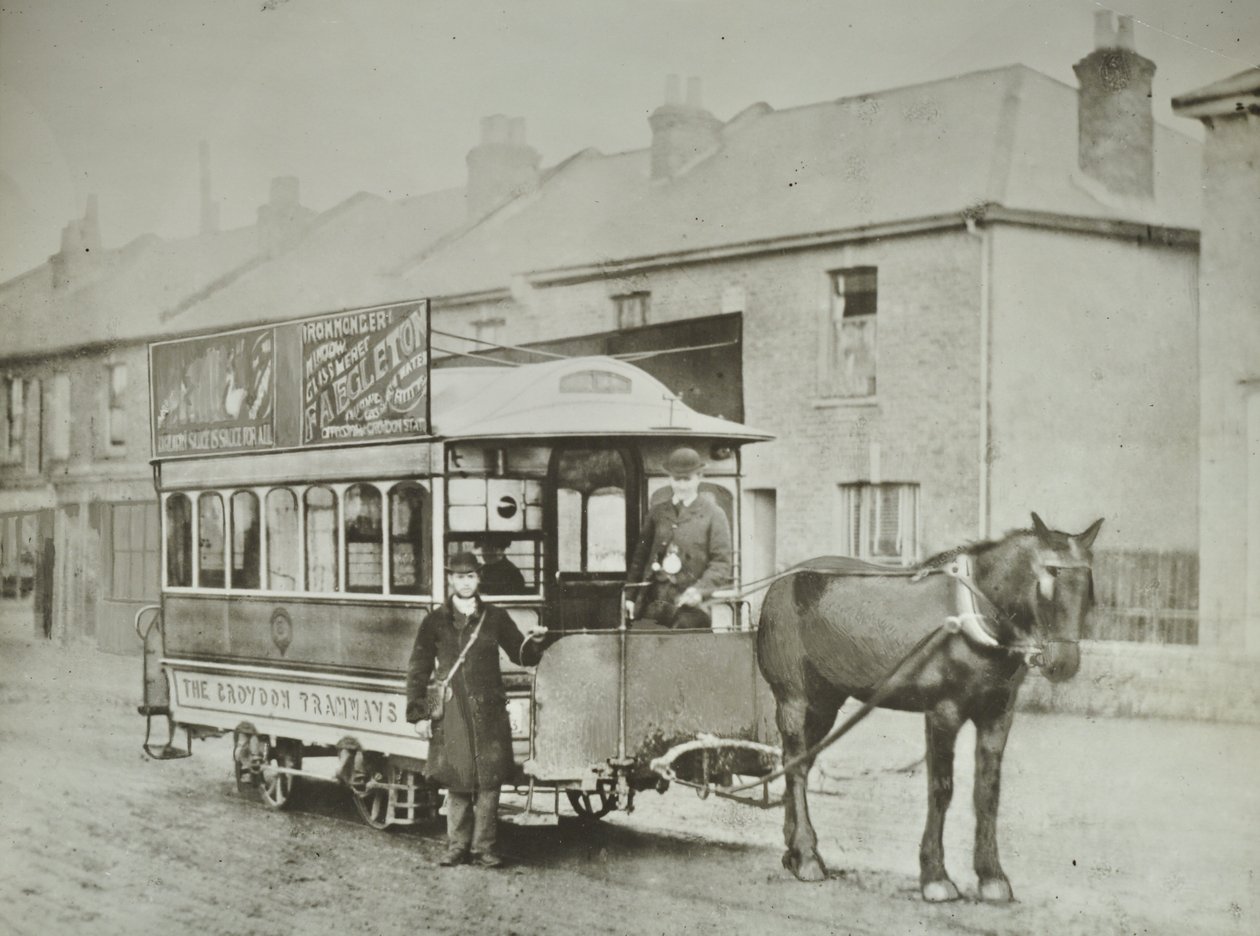 Voiture à cheval de la Croydon Tramways Company au terminus de Red Deer, 1885 - English Photographer