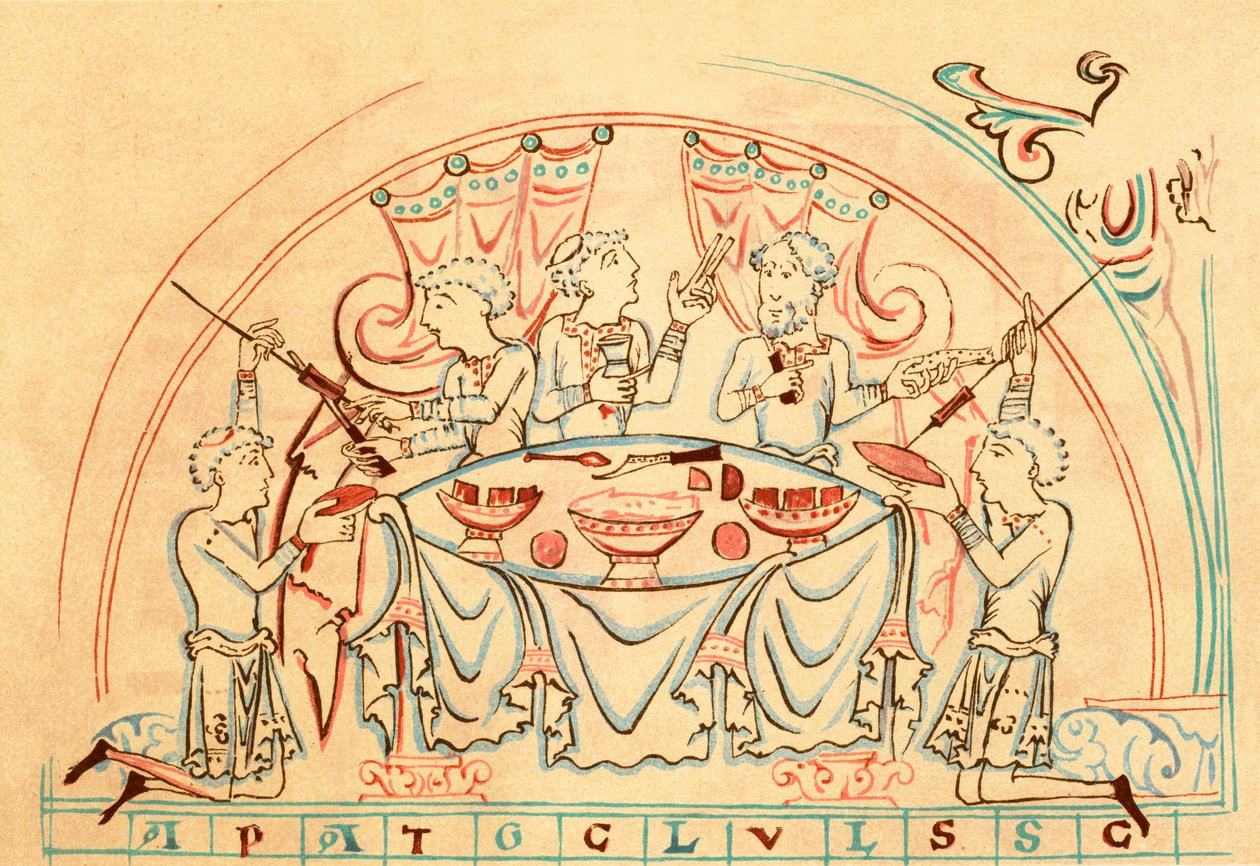 A Banquet (colour litho) - English School