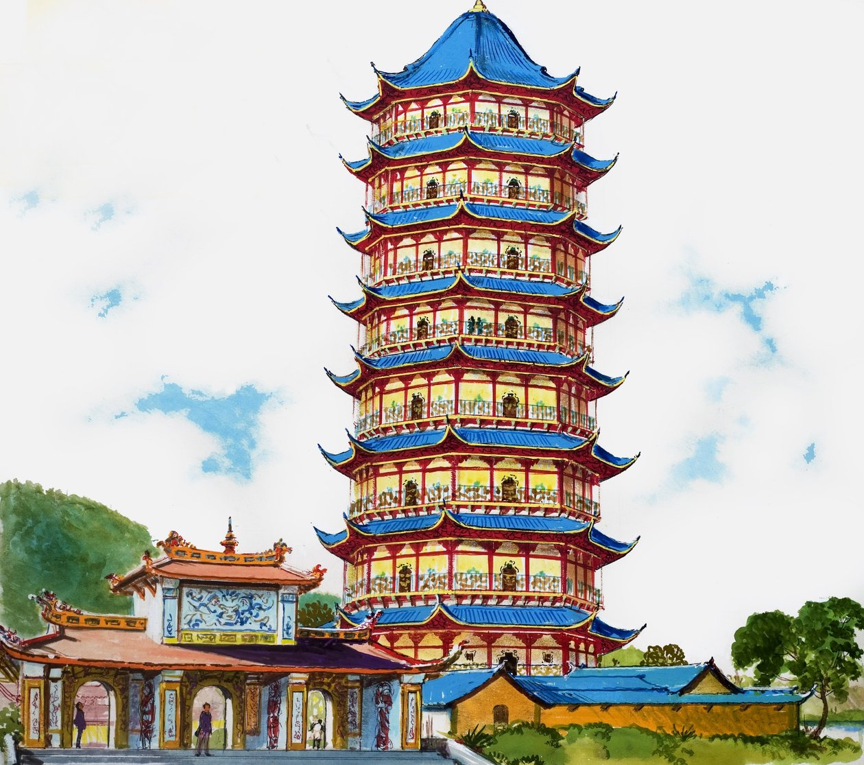 Pagode chinoise, illustration tirée de "Treasure" (Trésor) - English School