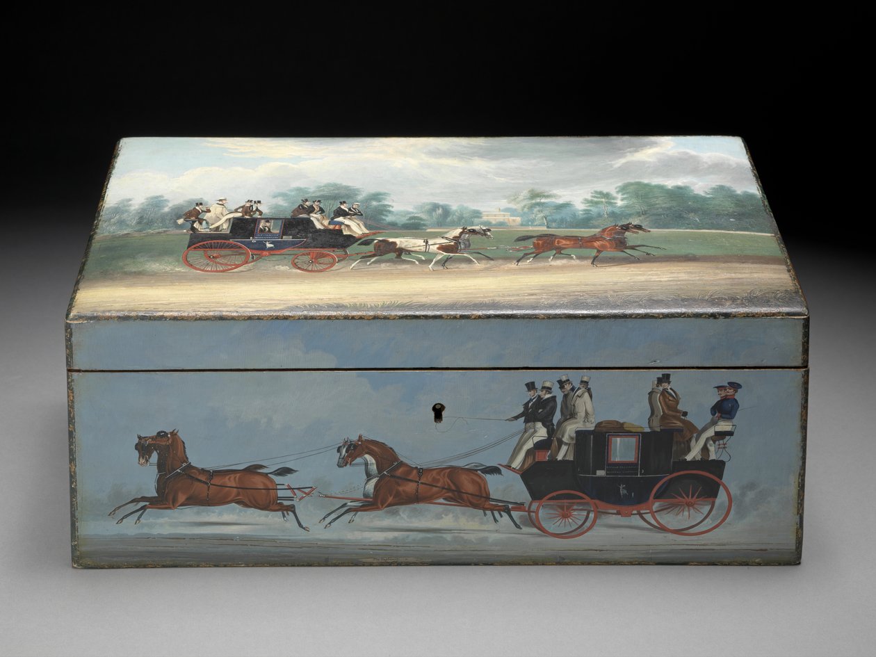 Une boîte à cigares peinte avec des scènes des gravures de Taglioni, vers 1840 - English School
