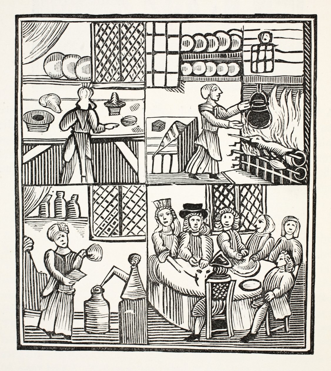 Une collection de recettes de cuisine, illustration de Chap-books du XVIIIe siècle par John Ashton, pub. 1882 - English School