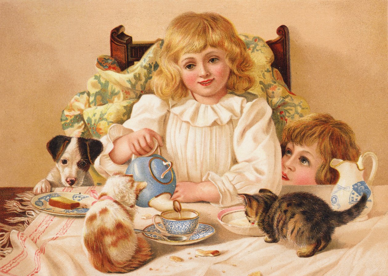 Un thé en famille (chromolitho) - English School