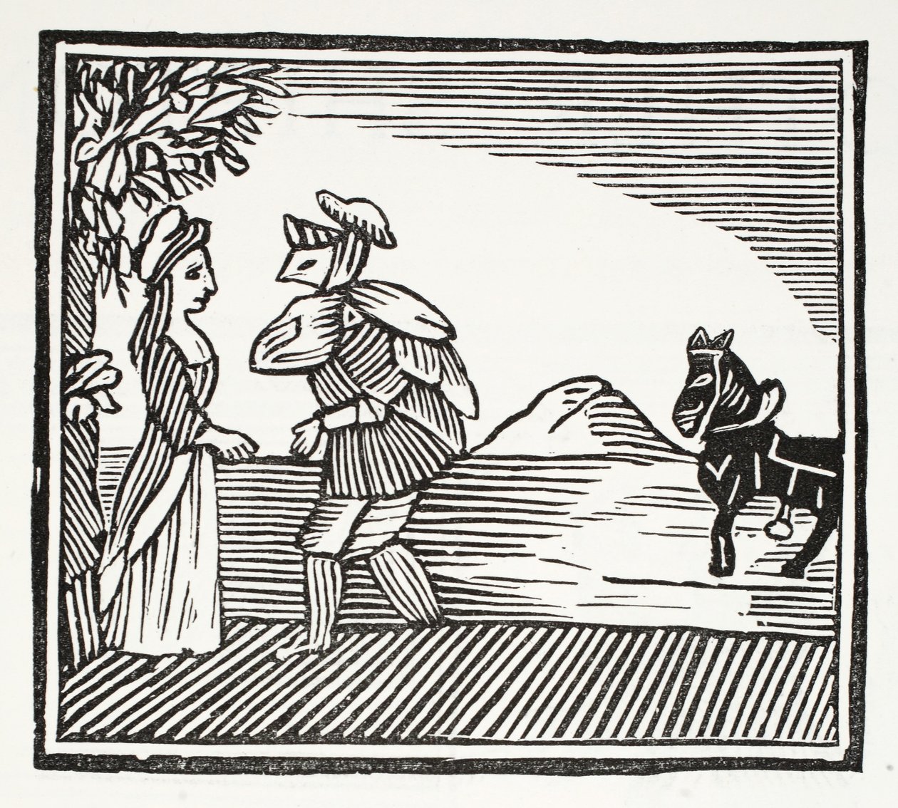 Un gentleman allant consulter Mère Bunch, illustration de Chap-books du XVIIIe siècle par John Ashton, pub. 1882 - English School