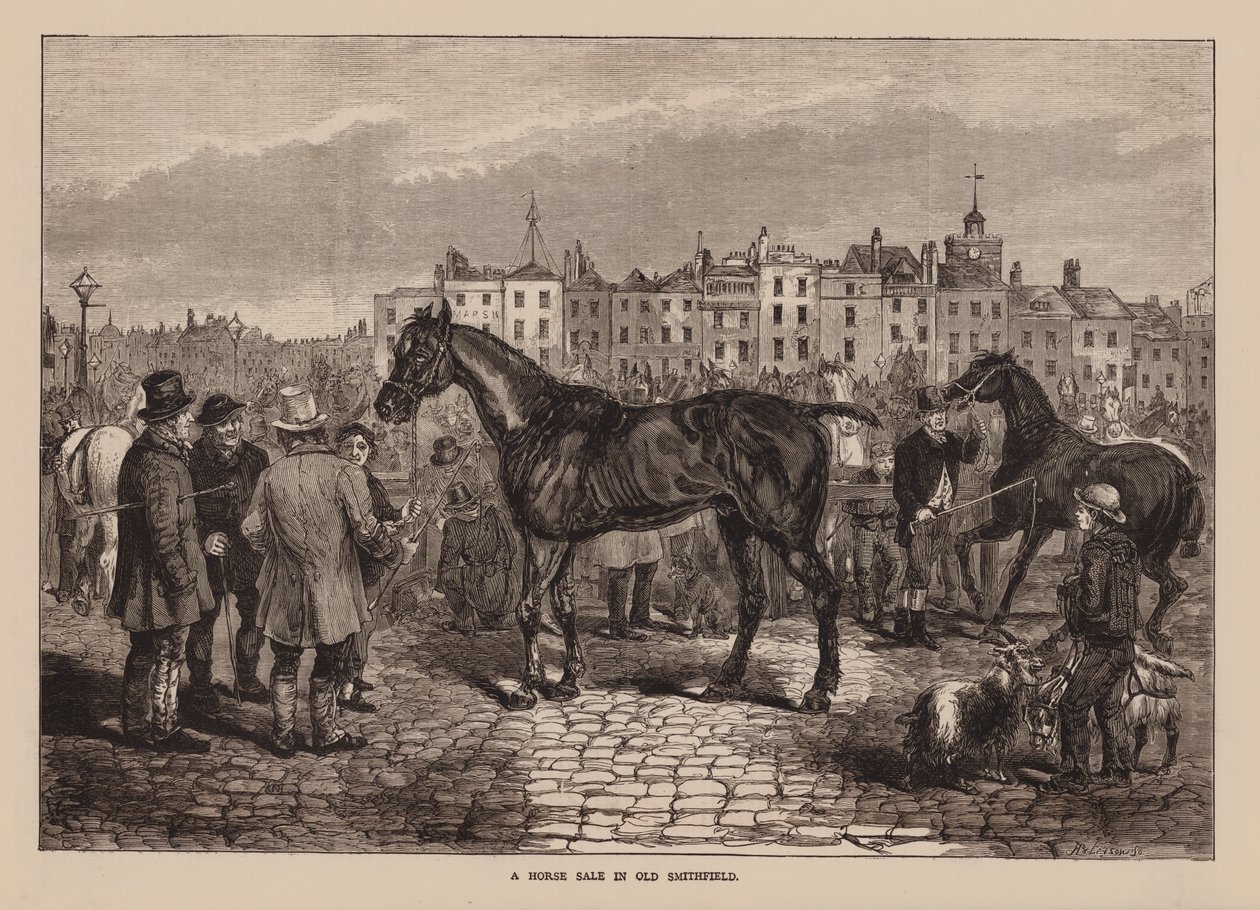 Vente de chevaux à Old Smithfield (gravure) - English School